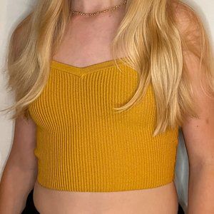 Mustard yellow Aritzia XS Sculpt Knit sweetheart tube top